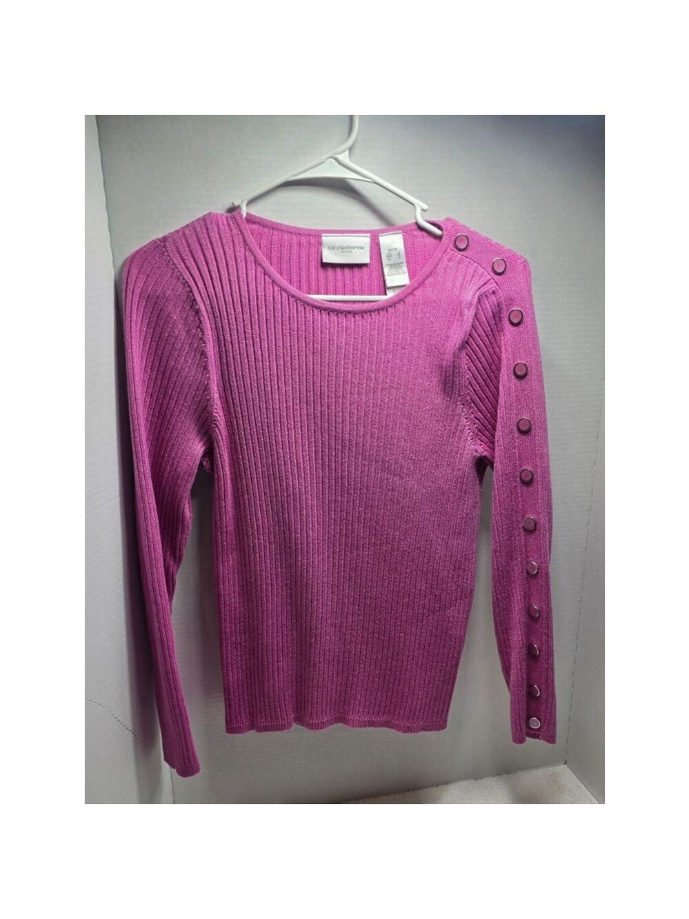 Women's Liz Claiborne Petite Pink Ribbed Crew Neck Sweater LP